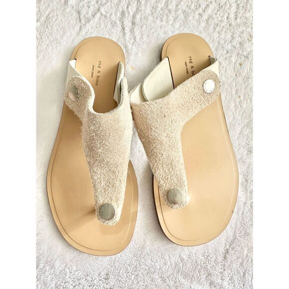 Rag&Bone Luna Suede Leather Sandals Ivory Stucco Slides Mule 36 US 5.5 - Picture 5 of 6